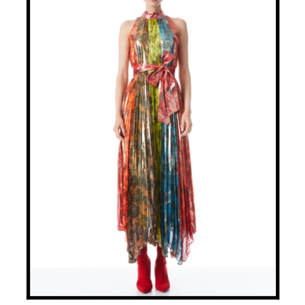 ALICE + OLIVIA Mertie pleated metallic silk-blend maxi dress